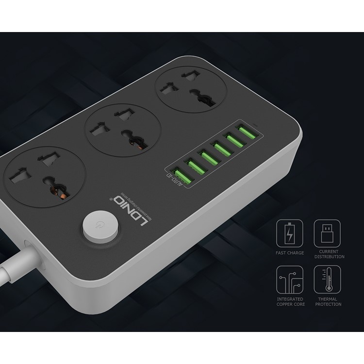LDNIO SC3604 Power Strip with 3 AC Sockets + 6 USB Ports - Black / EU Plug-6