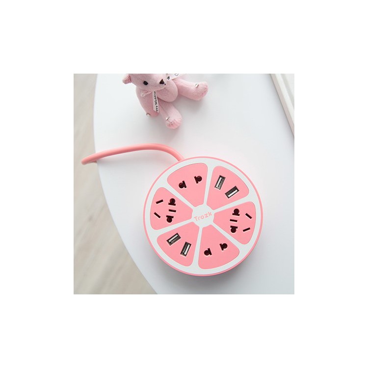 TROZK Lemon Charging Power Strip 110-240V with 4 Outlets + 4 USB Ports - Pink-2