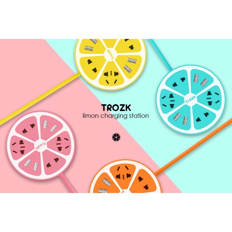 TROZK Lemon Charging Power Strip 110-240V with 4 Outlets + 4 USB Ports - Pink-5