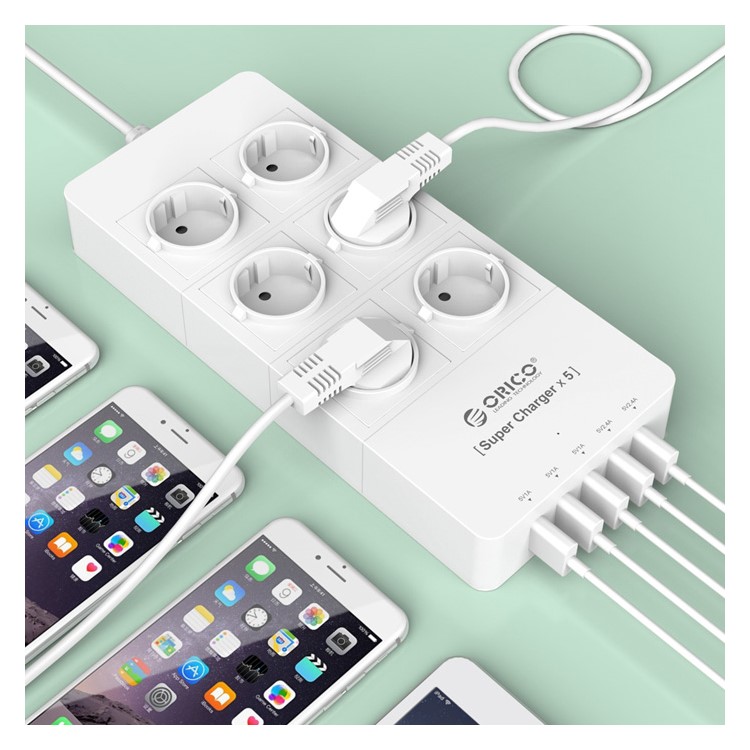 ORICO HPC-6A5U-EU 5-port USB + 6-port EU Plug AC Socket Charger Surge Protector - White-1