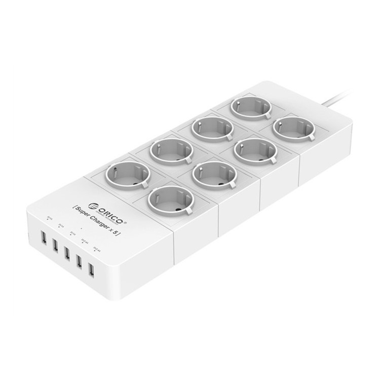 ORICO HPC-8A5U 8 AC Sockets + 5V 2.4A 5 USB Ports Power Strip Super Charger - White / EU Plug-2