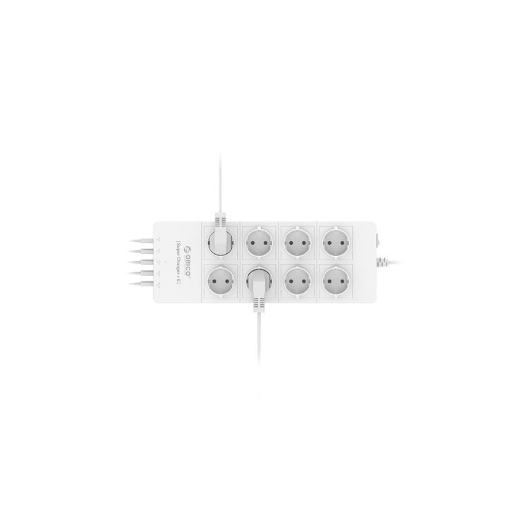ORICO HPC-8A5U 8 AC Sockets + 5V 2.4A 5 USB Ports Power Strip Super Charger - White / EU Plug-4
