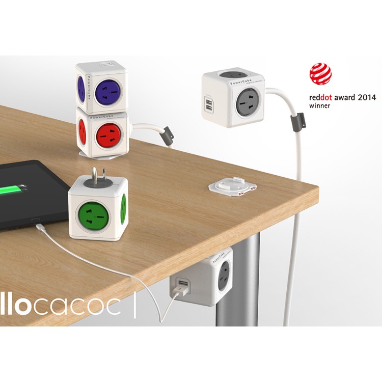 ALLOCACOC PowerCube 250V 10A 5 Outlets Socket Adapter - Green / UK Plug-3