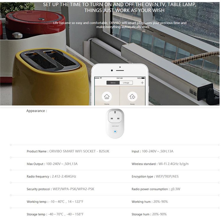 ORVIBO B25UK Smart App-controlled WiFi Socket (CE/RoHS) - White / UK Plug-8