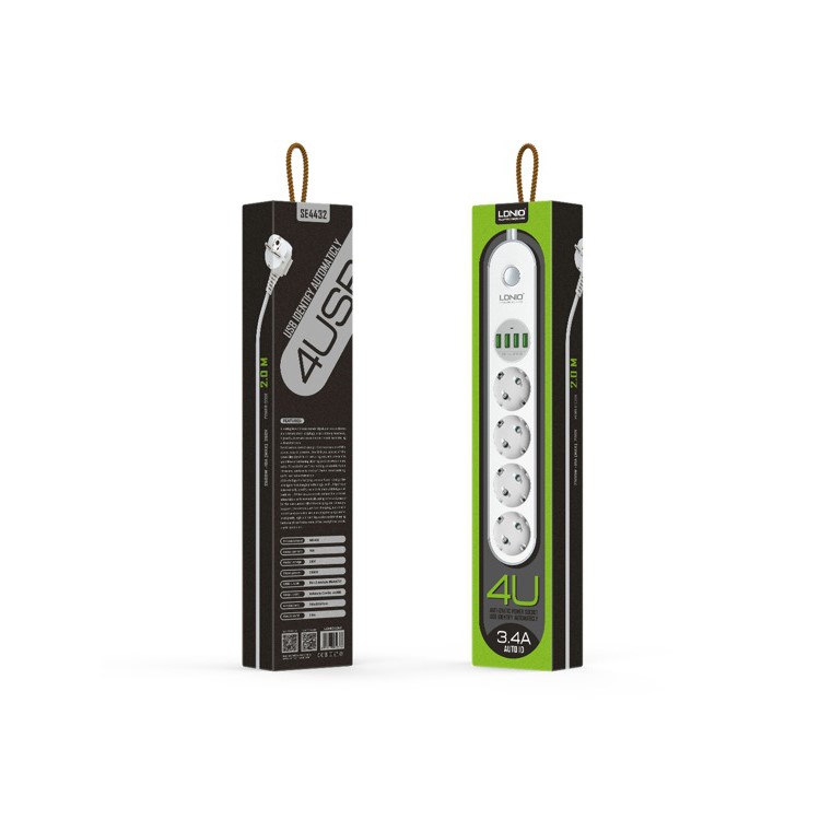 LDNIO SE4432 Power Strip with 3 EU AC Sockets + 4 USB Ports (CE/RoHS) - White / EU Plug-5