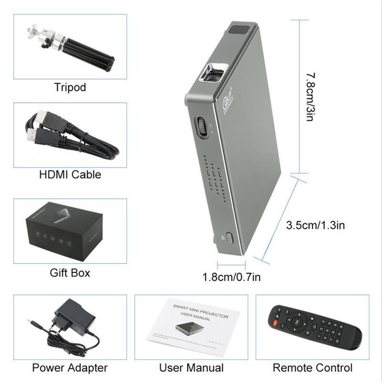 A1 Android 7.1 DLP Mini Projector 1GB+8GB Support WiFi /USB /HDMI /TF Card - UK Plug-7