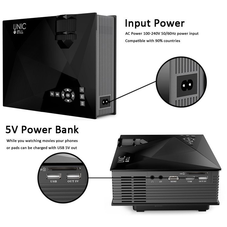 UNIC UC46 Portable 1080P WiFi LED Projector Support Miracast Airplay DLNA - US Plug-8