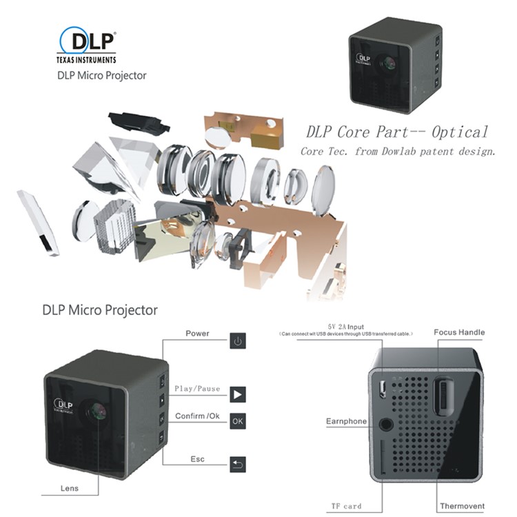 UNIC P1 Mini Handheld DLP 1080P HD Projector Beamer with 3.5mm Audio Port/TF Card Slot-6