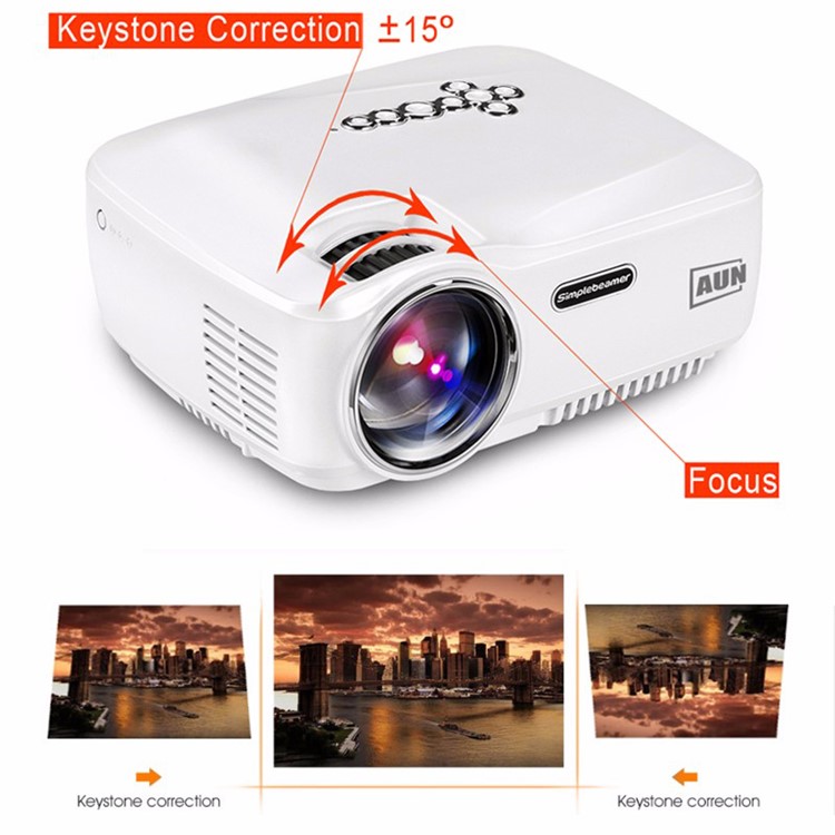 AUN Mini Projector 1400 Lumens LED Multimedia Mini Video Projector Set in Android 4.4 WiFi Bluetooth - White-3