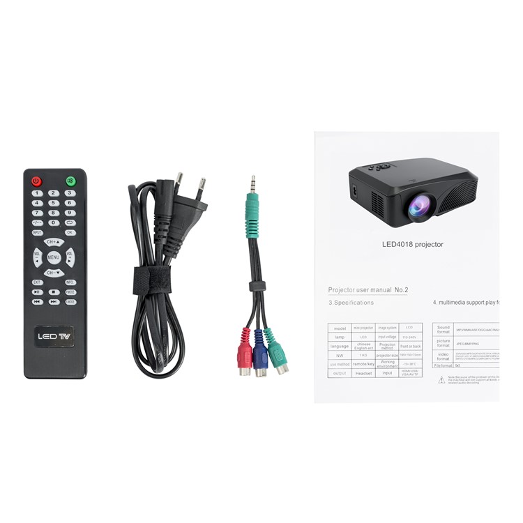 EG BEAVER 4-inch 800x480 LED Projector with AV/VGA/HDMI/TF/USB Ports (LED-4018N) - Black / EU Plug-10