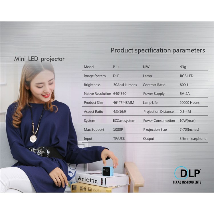 UNIC P1+ Mini LED Projector Portable WiFi 30 Lumens HDMI DLP Home Movie Theater Projector - Black-8