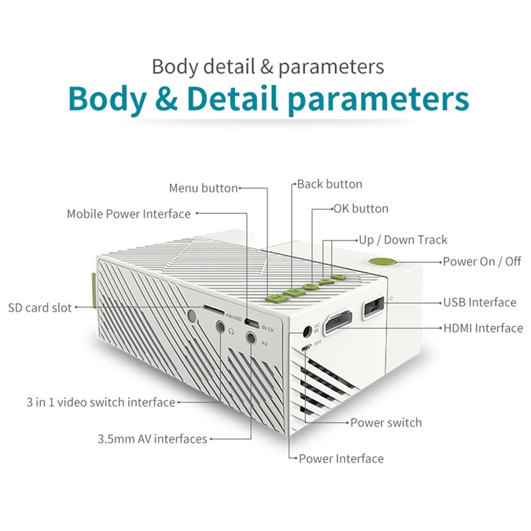YG310 600LM 1080P Portable LED Mini Projector Smart Home Cinema Theater Video Projector - EU Plug-6