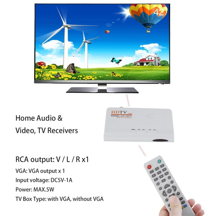 ZC785202 DVB-T2 TV Box AV to HDMI HD / AV CVBS Tuner Receiver with Remote Control (Without VGA) - White / EU Plug-3