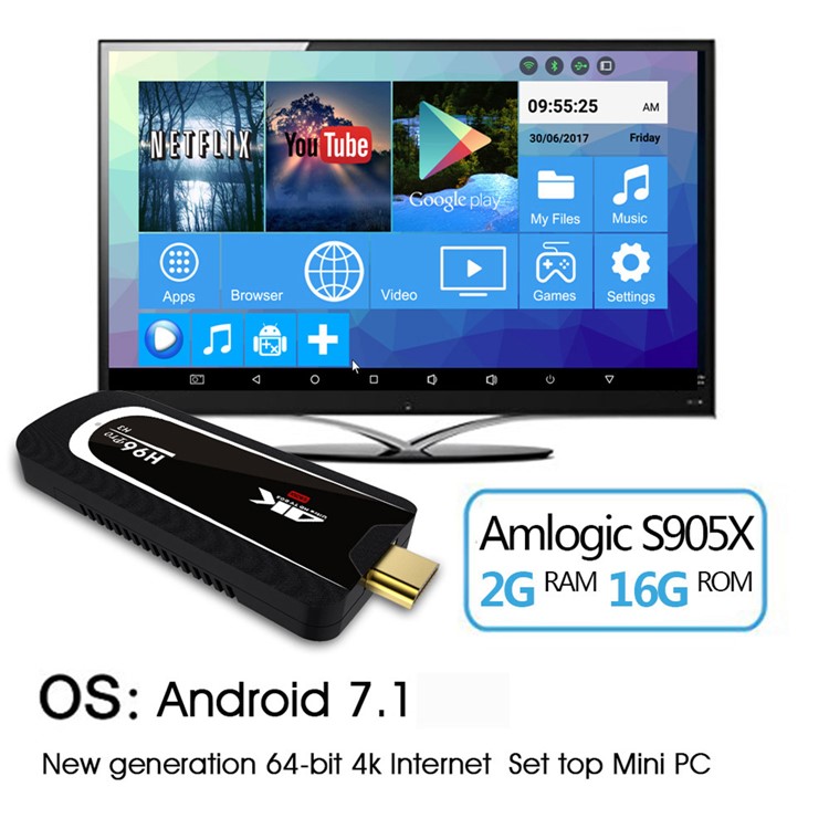 

H96 Pro Amlogic S905X Android 7.1 Четырехъядерный Bluetooth 4.0 Мини-телевизор 2GB + 16GB - Американская Вилка