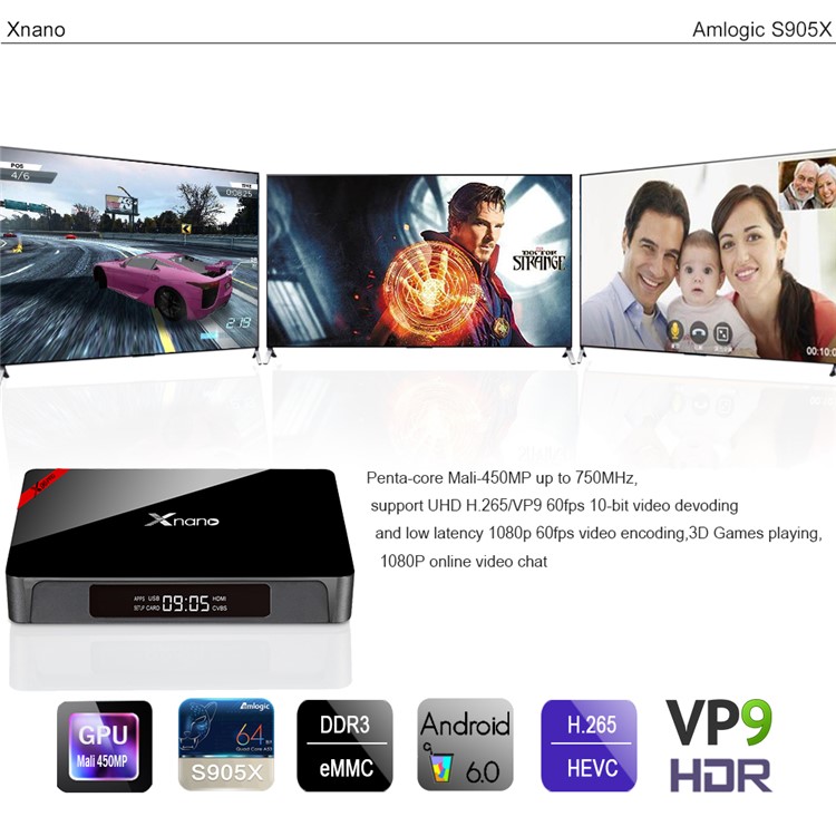 XNANO X96 PRO Amlogic S905X Quad Core TV Box Android 6.0 Bluetooth 2.4G WiFi Streaming Media Player 1+8G - Black / EU Plug-8