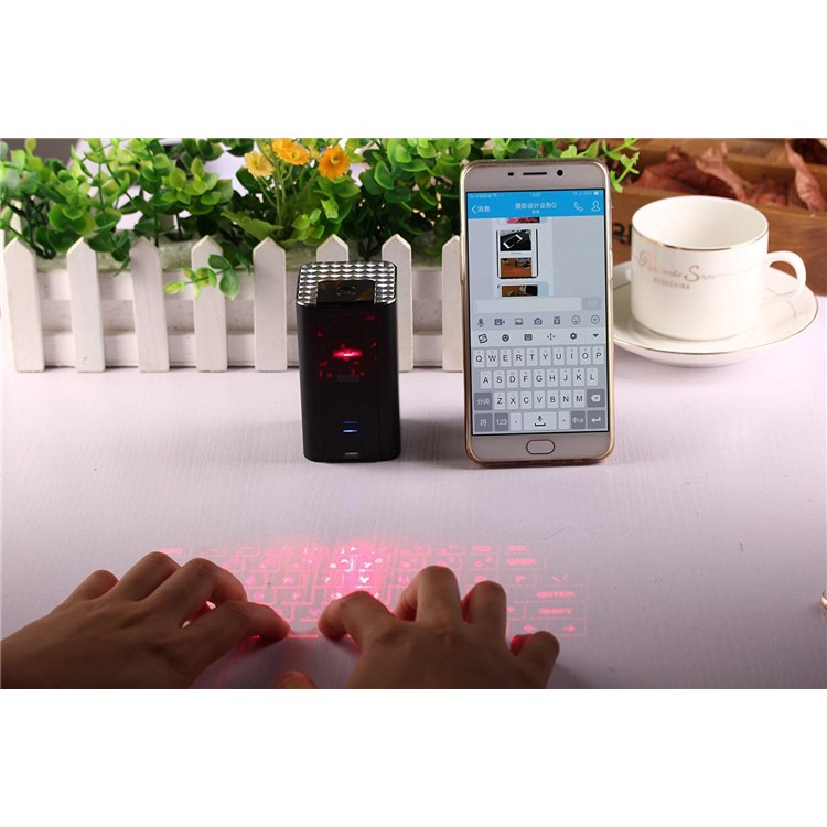Wireless Laser Projection Bluetooth Virtual Keyboard + Mouse + Speaker 3 in 1 Design for iPhone Samsung - Black-8