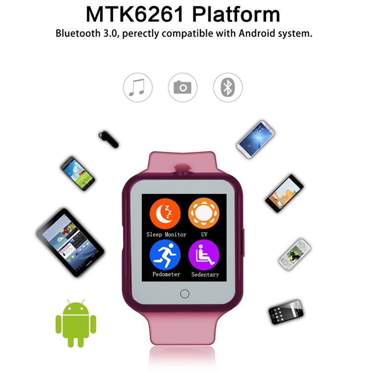 D3 Bluetooth Wrist Smart Watch Phone with Camera Heart Rate Monitor Support SIM Card for Android -Black-3