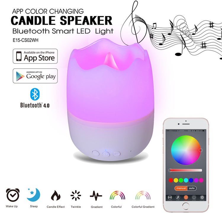 E15-CS02WH App Control Color Changing Candle Speaker Bluetooth Smart LED Light - White-1
