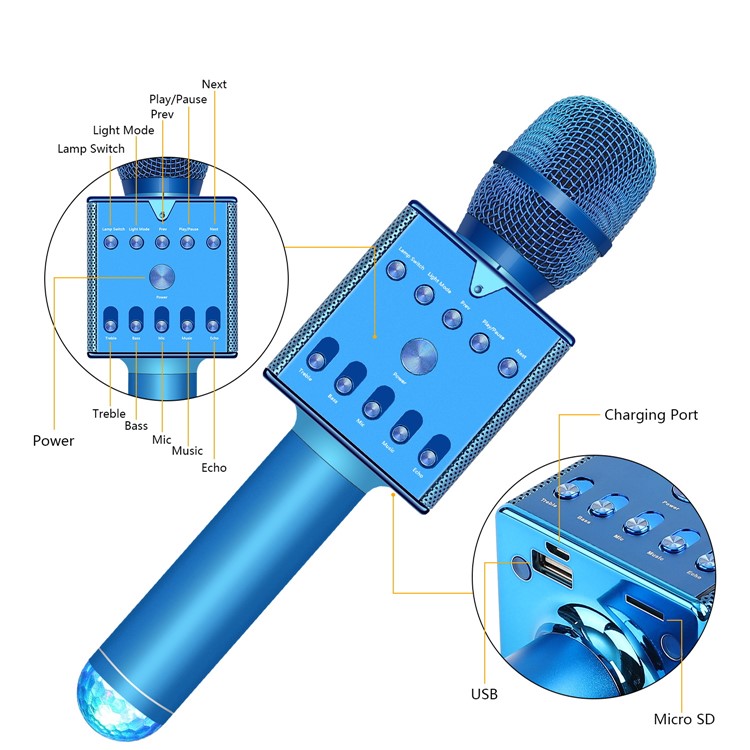 H007 Microfone De Karaokê Sem Fio Bluetooth Com Luz LED Colorida-3
