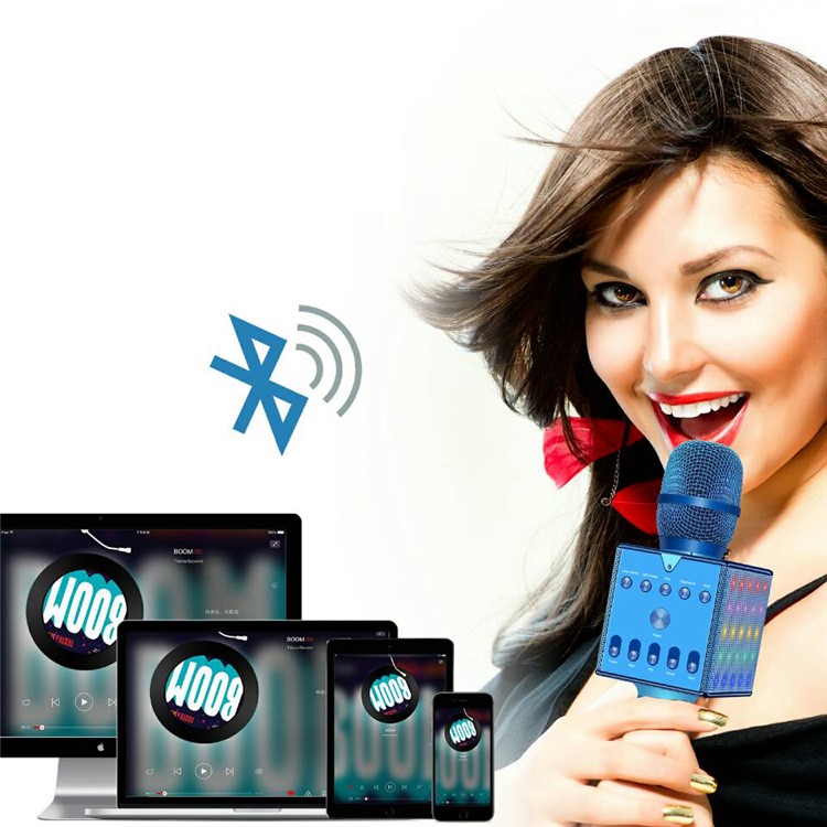 H007 Microfone De Karaokê Sem Fio Bluetooth Com Luz LED Colorida-4