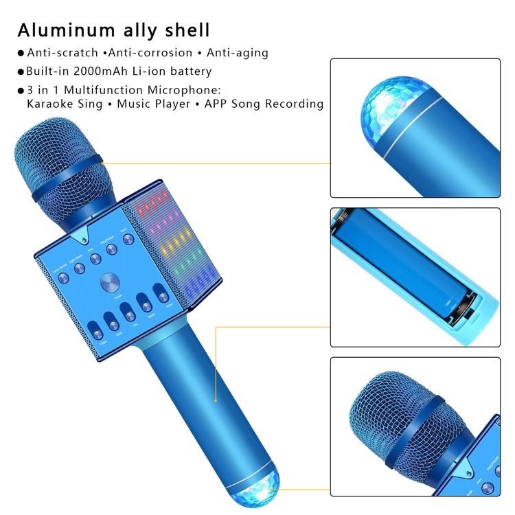 H007 Microfone De Karaokê Sem Fio Bluetooth Com Luz LED Colorida-5