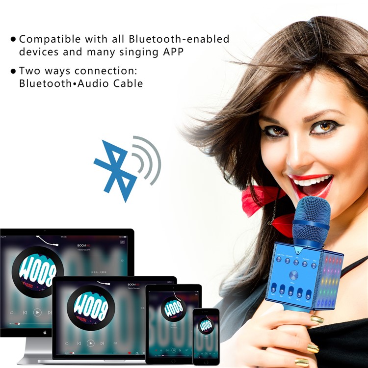 H007 Microfone De Karaokê Sem Fio Bluetooth Com Luz LED Colorida-8
