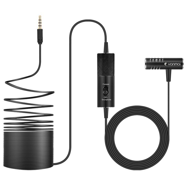 YANMAI R933S Microfone De Lapela Para Câmera Iphone 6m Mic Para Entrevista De Gravação De Áudio - Preto-1
