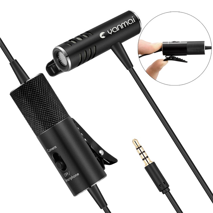 YANMAI R933S Microfone De Lapela Para Câmera Iphone 6m Mic Para Entrevista De Gravação De Áudio - Preto-3