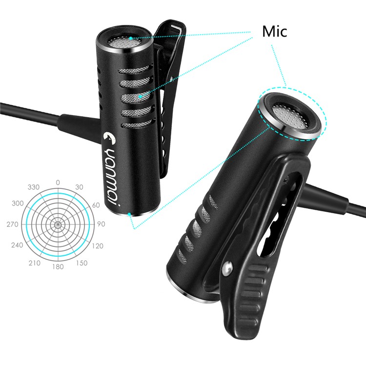 YANMAI R933S Microfone De Lapela Para Câmera Iphone 6m Mic Para Entrevista De Gravação De Áudio - Preto-6