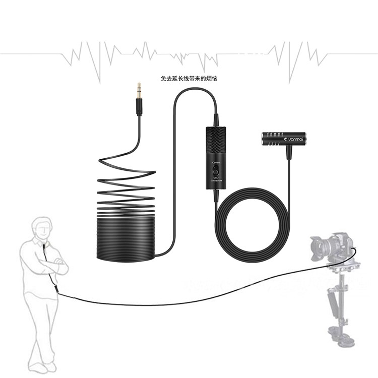 YANMAI R933S Microfone De Lapela Para Câmera Iphone 6m Mic Para Entrevista De Gravação De Áudio - Preto-8