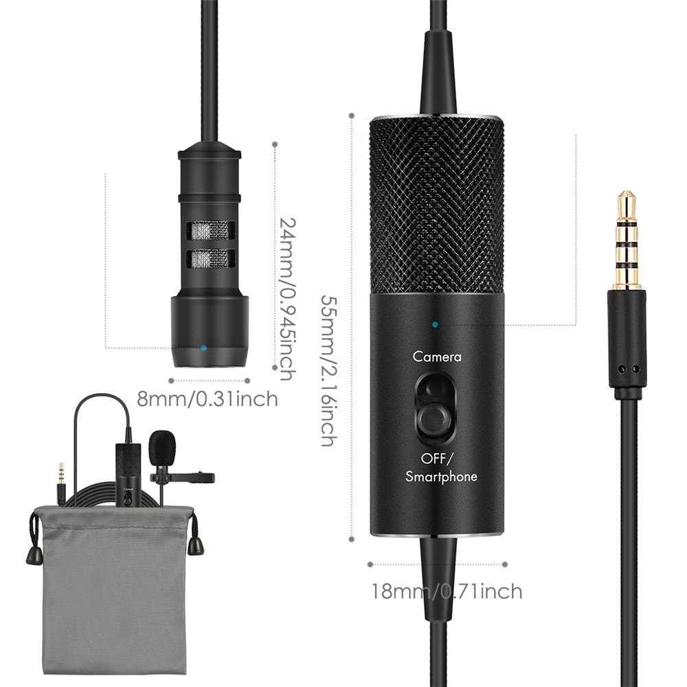 YANMAI R955S Lavalier Condenser Microphone for Camera iPhone Mic for Audio Recording Interview - Black-4