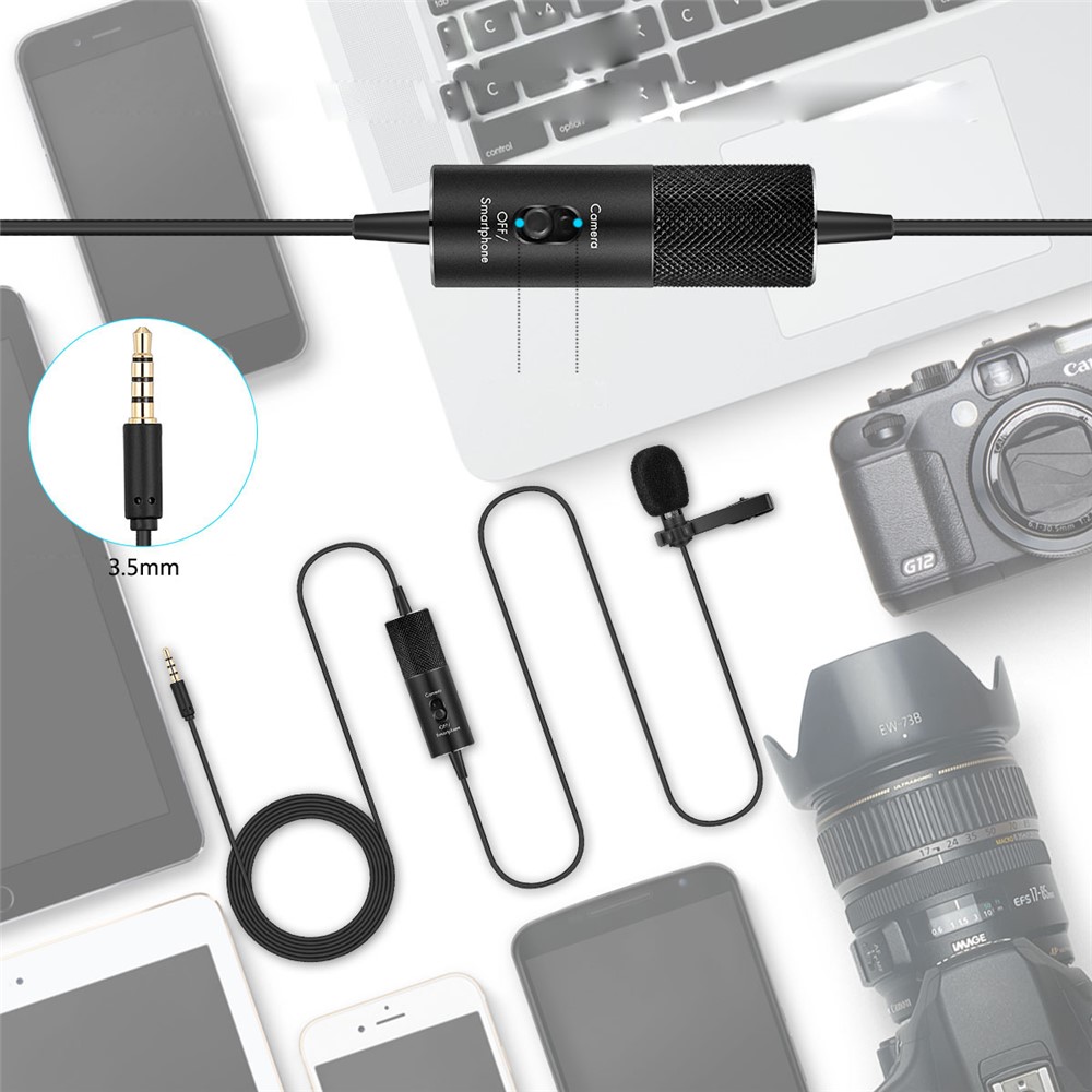 YANMAI R955S Lavalier Condenser Microphone for Camera iPhone Mic for Audio Recording Interview - Black-7