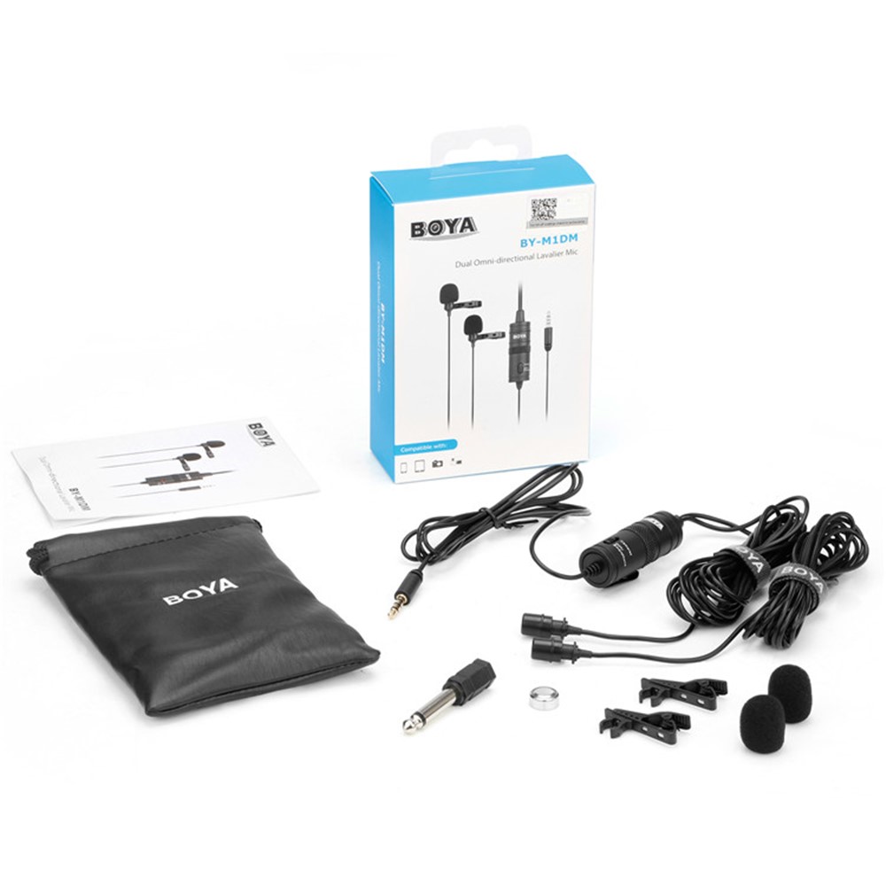 BOYA BY-M1DM Lavalier Microphone 4m Dual Omni-directional Clip-on Lapel Video Mic for iPhone Canon Nikon DSLR