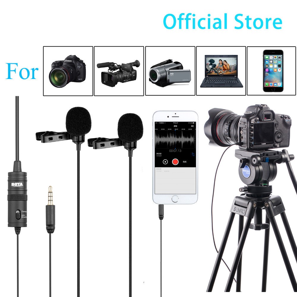 Boya By-m1dm Lavalier Mikrofon 4m Dual Omni-richtender Clip-on Revers Video Mic Für IPhone Canon Nikon DSLR-4