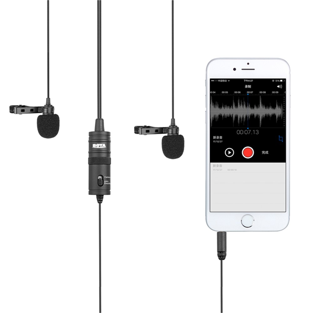 Boya By-m1dm Lavalier Mikrofon 4m Dual Omni-richtender Clip-on Revers Video Mic Für IPhone Canon Nikon DSLR-8