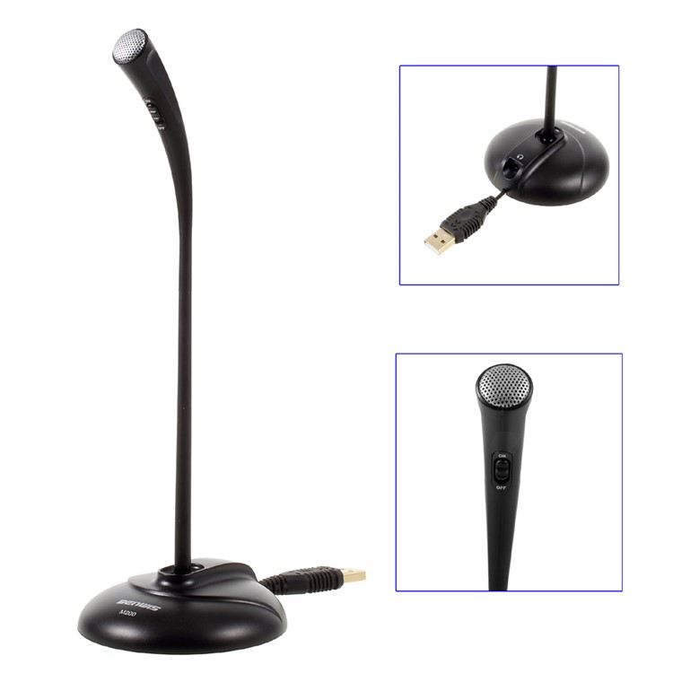 BENWIS M200 USB Powered HD Voice De-nose Rotary Wired Microphone with Desk Stand - Black-1