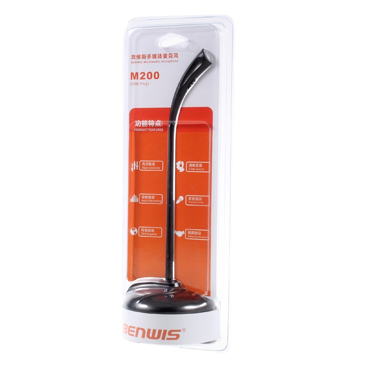 BENWIS M200 USB Powered HD Voice De-nose Rotary Wired Microphone with Desk Stand - Black-8