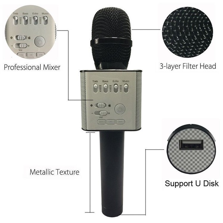 Q9 Karaoke KTV Wireless Portable Microphone Bluetooth Microphone Speaker for iPhone Samsung - Black-4