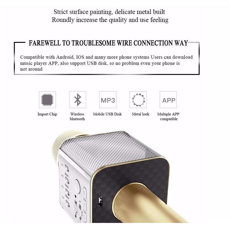 Q9 Portable Wireless Bluetooth Karaoke KTV Microphone Speaker for iPhone Samsung - Gold Color-3
