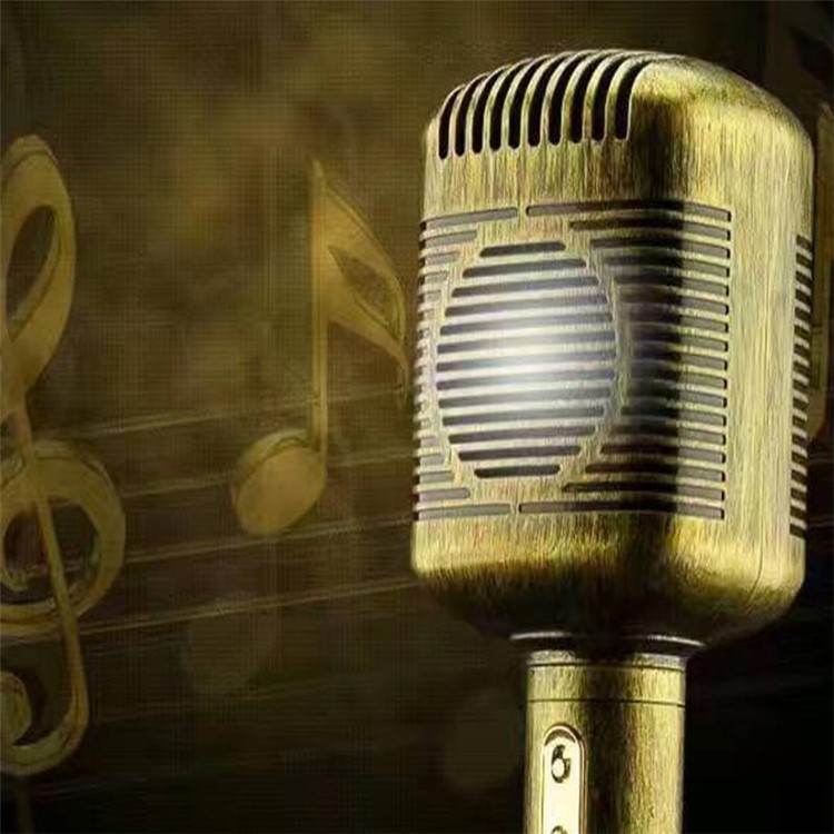 JY-51 Retro Style Magic Karaoke Microphone Player Bluetooth Microphone Speaker Record Music - Gold-3