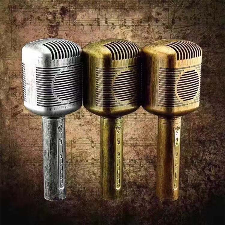 JY-51 Retro Style Magic Karaoke Microphone Player Bluetooth Microphone Speaker Record Music - Gold-7