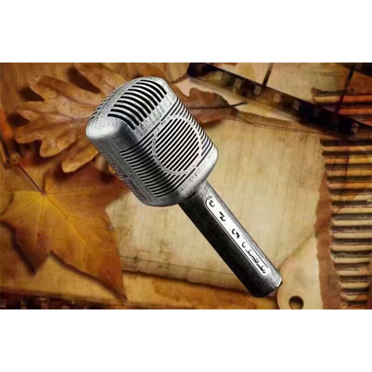 JY-51 Retro Style Magic Karaoke Microphone Player Bluetooth Microphone Speaker Record Music - Gold-9