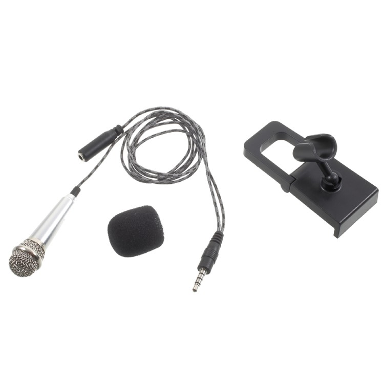Voice Recording Chatting Mini Microphone Mic with Holder Stand for Mobile Phone Laptop Notebook - Silver-10