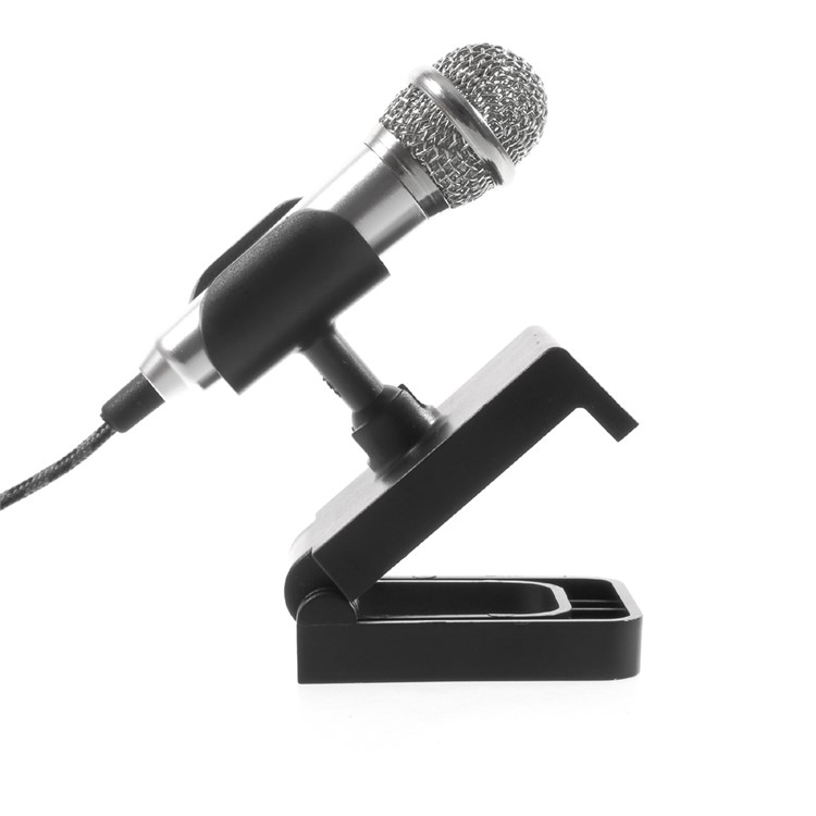 Voice Recording Chatting Mini Microphone Mic with Holder Stand for Mobile Phone Laptop Notebook - Silver-2
