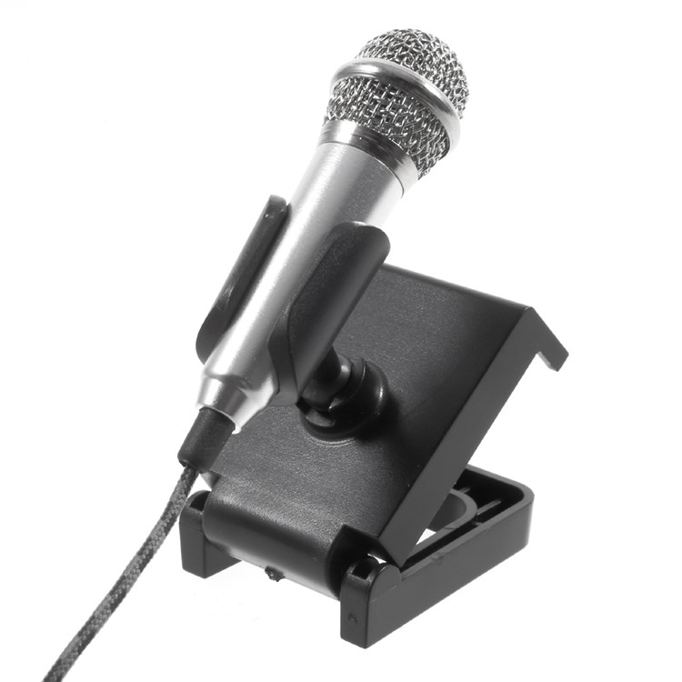 Voice Recording Chatting Mini Microphone Mic with Holder Stand for Mobile Phone Laptop Notebook - Silver-3