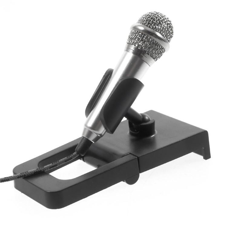 Voice Recording Chatting Mini Microphone Mic with Holder Stand for Mobile Phone Laptop Notebook - Silver-4