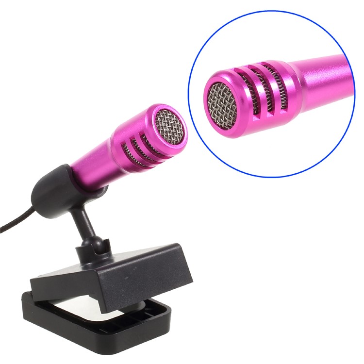 Portable Mini Microphone Mic with Holder Stand for Mobile Phone Laptop Notebook - Rose-1