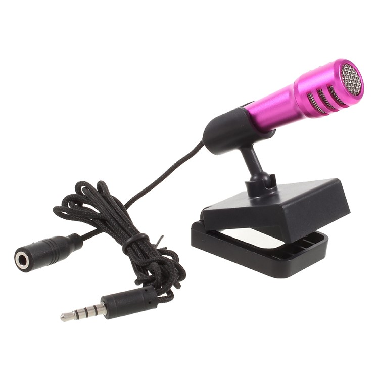 Portable Mini Microphone Mic with Holder Stand for Mobile Phone Laptop Notebook - Rose-5