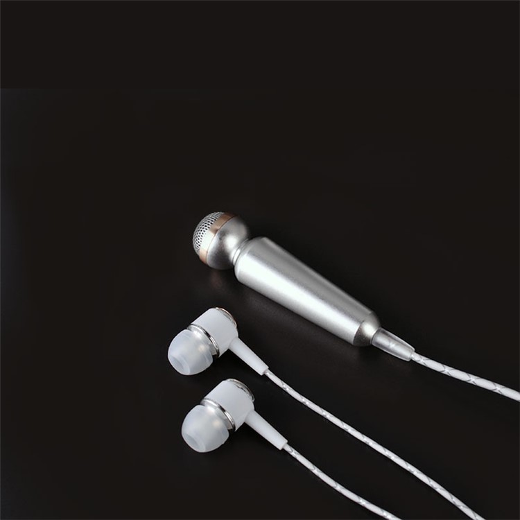 IK 2 in 1 Mini Portable Microphone with 3.5mm Stereo Earphone for Phone Tablet Computer - Silver-2