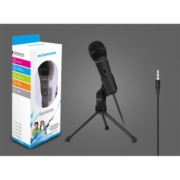 YANMAI SF-910 3.5mm Professional Condenser Microphone with Tripod Stand for PC - Black